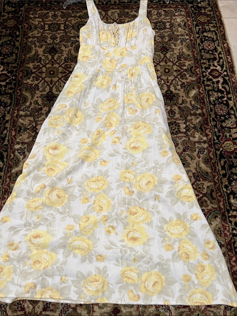 Monteau White Maxi Dress with Yellow Rose Print Size XS